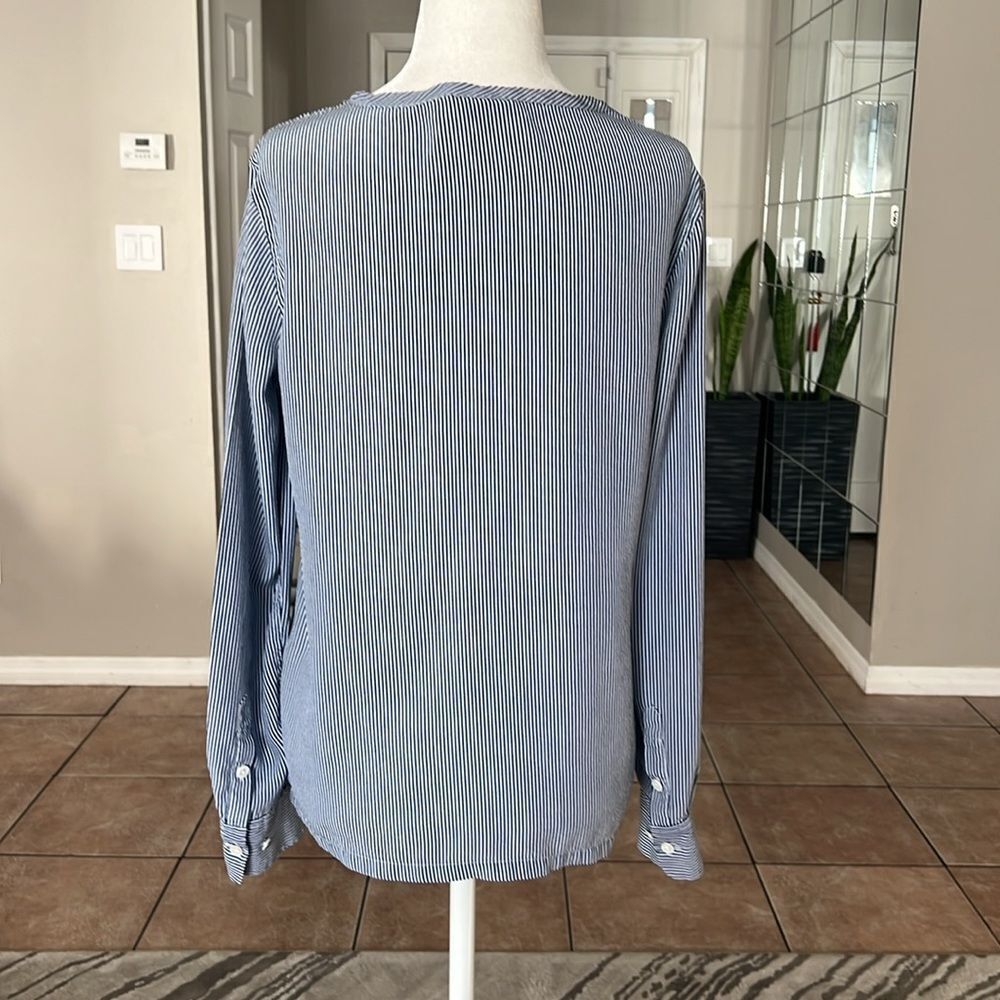Equipment Femme Women’s Long Sleeve Silk Blouse Top Blue Stripes - Picture 3 of 13